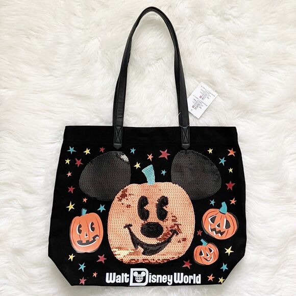 Walt Disney World Halloween Tote Bag Sequins Pumpkin Mickey Mouse New - Picture 2 of 8